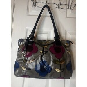 Brighton  Colorful Floral Tote Bag Y2K Coated Canvas Shoulder Purse